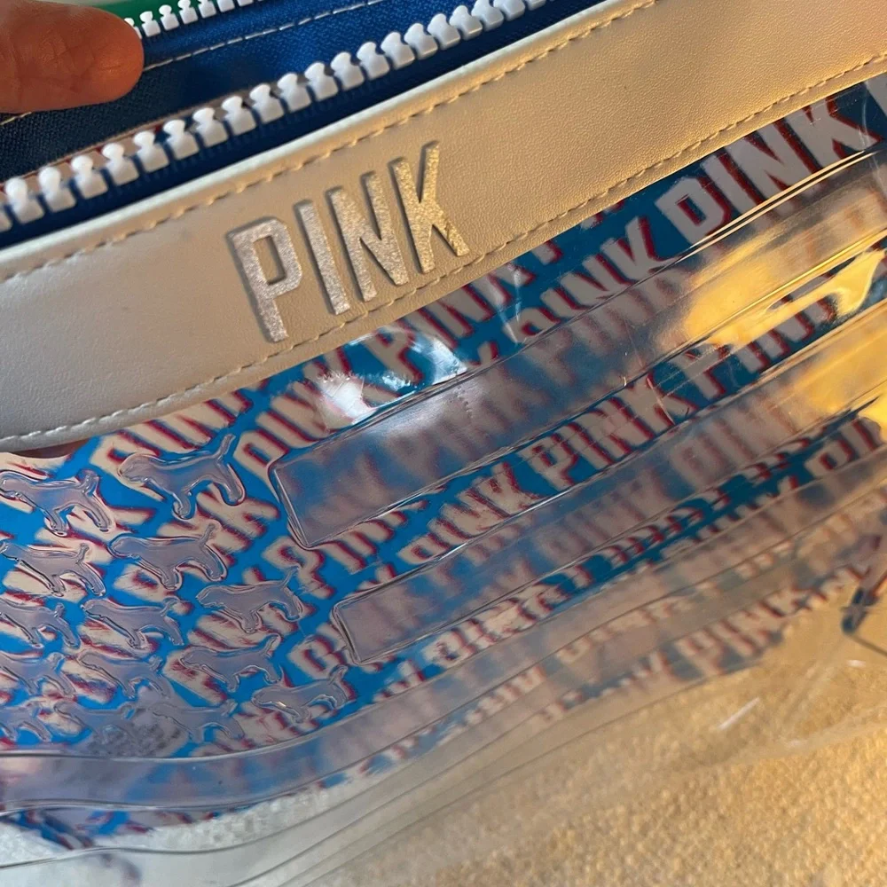 Victoria Secret PINK Zipper Cosmetic Bag. See Through Acrylic Blue Pink 10 x 8